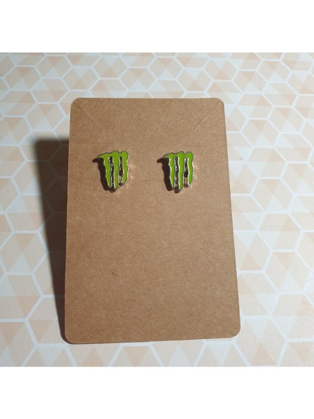 Energy Drink Inspired Green Enamel Stud Earrings Fun Lightweight Novelty Gift